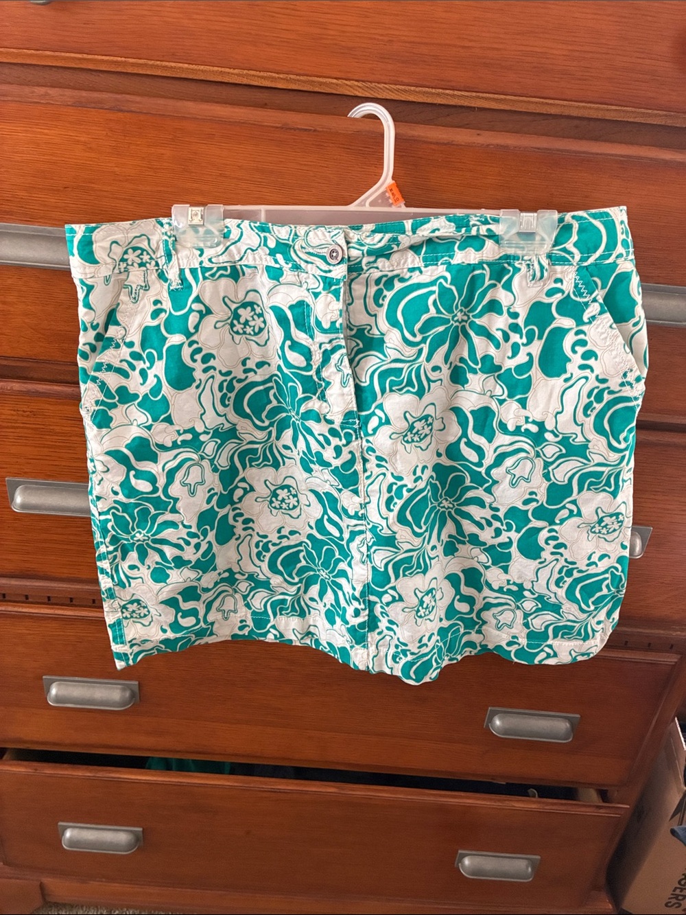 Laura Scott Teal and White Floral Mini Skirt